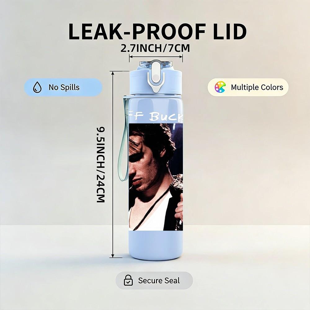 1PC Male Singer Portrait 750ml Sports Water Bottle Leakproof Straw Lid Outdoor Office Home