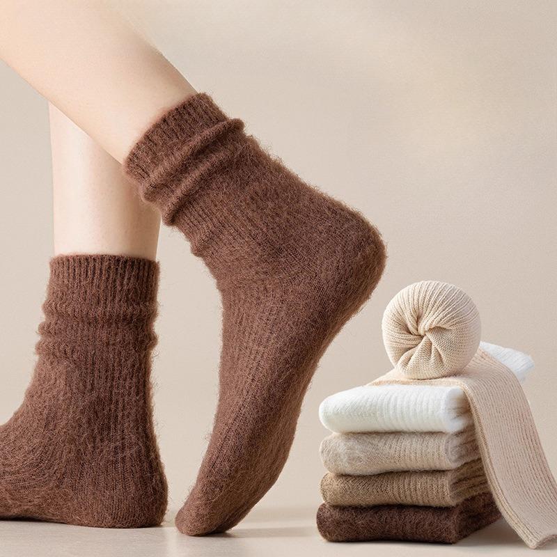 Soft and Glutinous Wool Socks for Women's Autumn and Winter, Non-bulky Mid-calf Socks, Warm Floor Socks, Slimming Socks