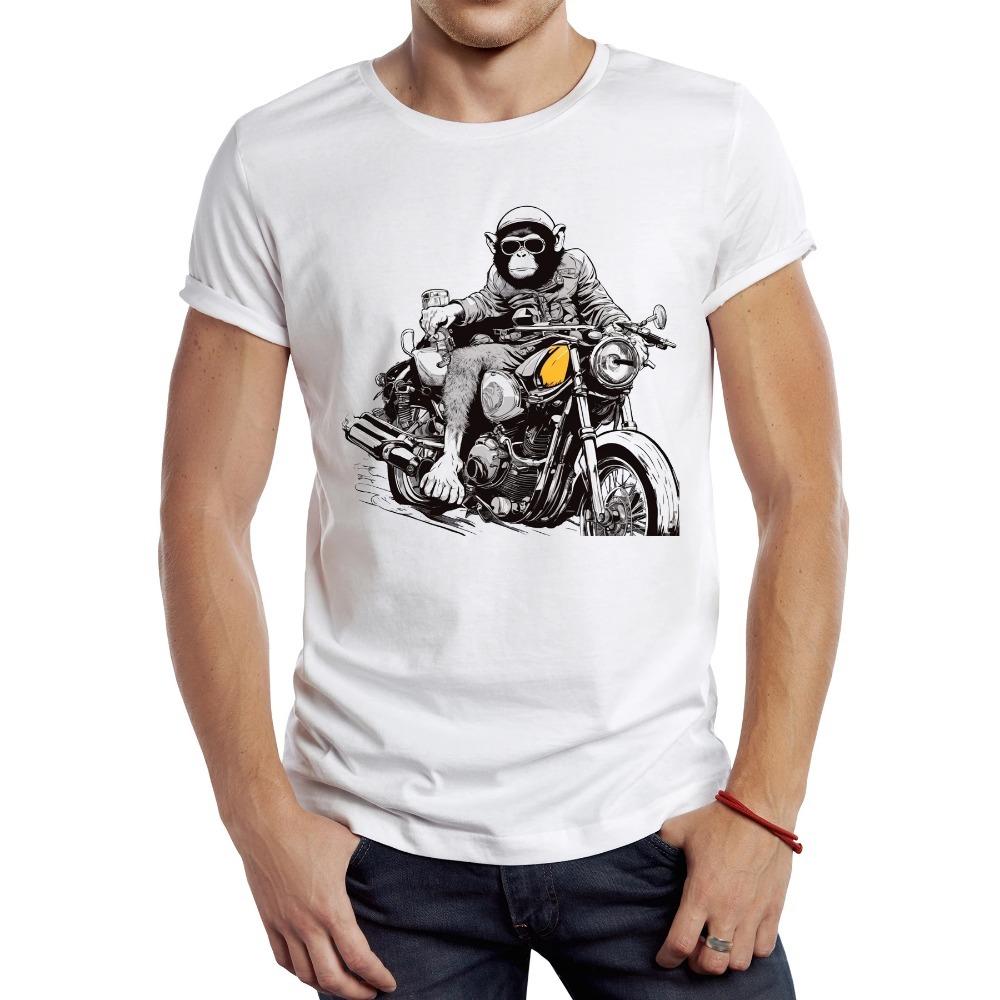 Vintage Monkey On Motorcycle Men T Shirt Casual Cool Motor Male Tops Hipster Retro Monkey RiderPrinted Tee