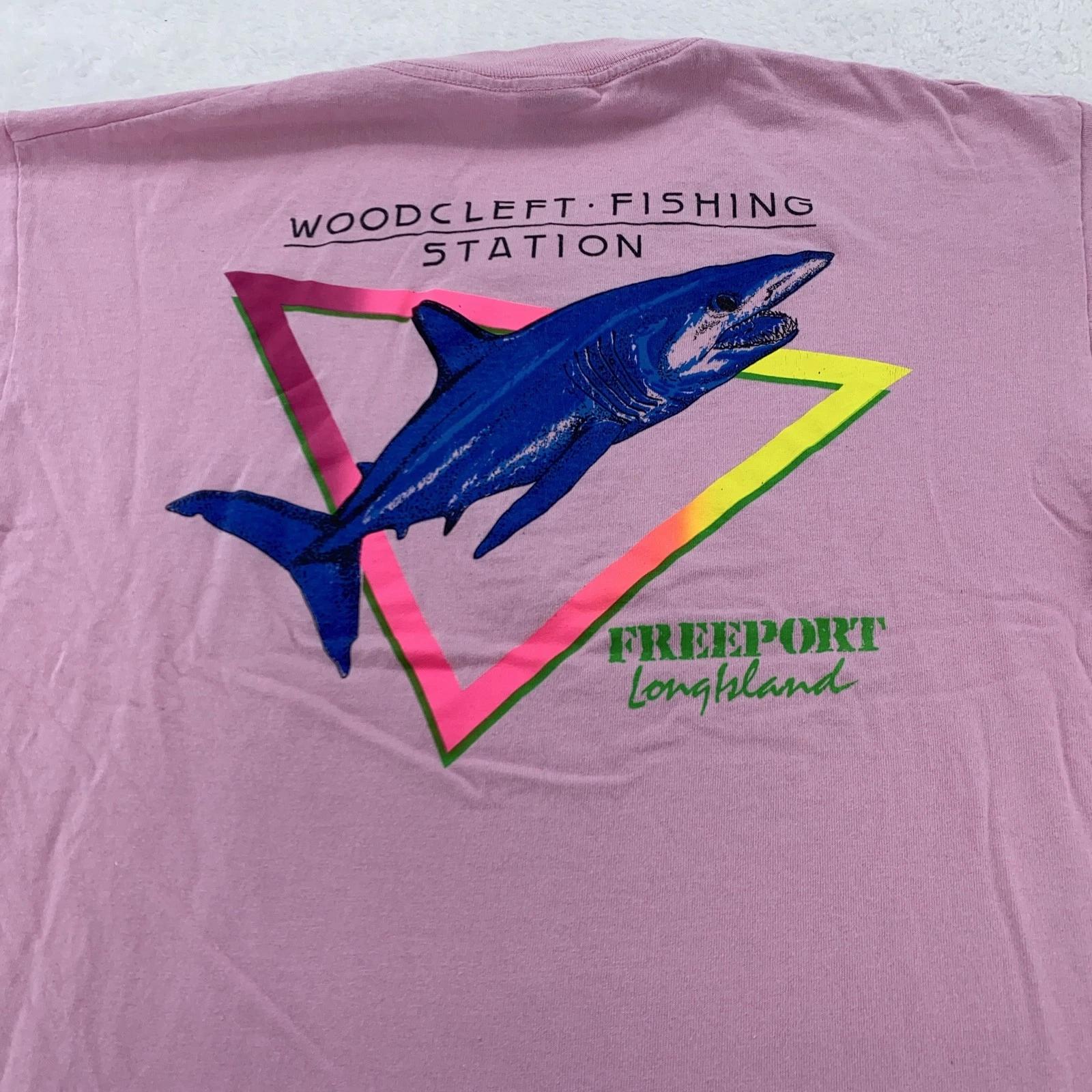 

Vintage Woodcleft Fishing Station Shirt Large Shark Freeport Long Island NY 90s XL