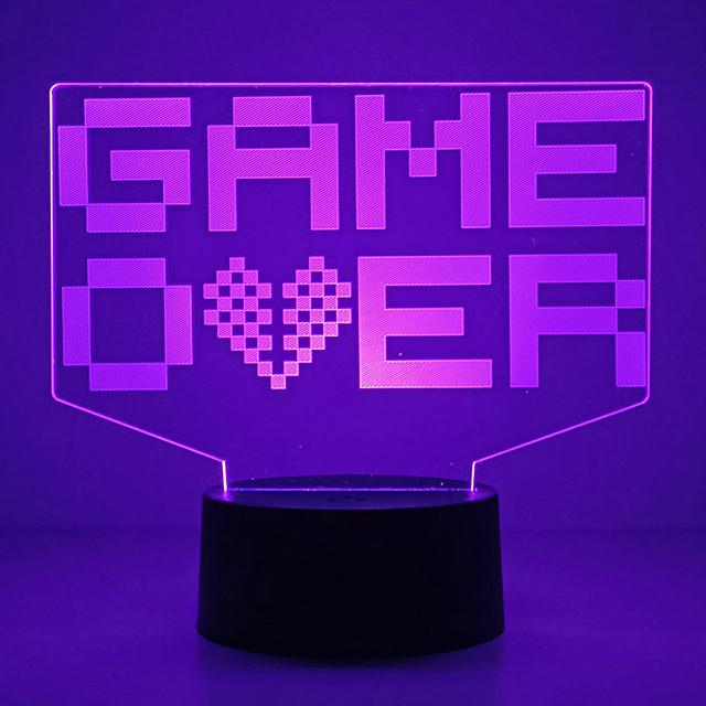 Gameover 3D Night Lamp Gaming Room Desk Setup Lighting Decor on The Table Game Console Icon Logo Sensor Light for Kids Gift