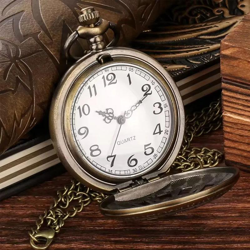 Antike Steampunk Bronze Hohlrad Uhrwerk Quarz Taschenuhr Anhänger Geschenk Mit Kette Jungen Männer