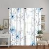 2PCS Digital Printed Curtains, Blue Flowers Gray Leaves Muted Botanical, Window Curtains for Living Room Bedroom Home Decoration