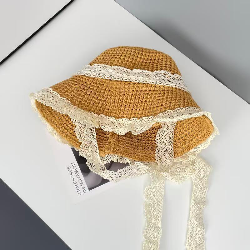 Rural Style, Tied with Ribbons, Sun Hat, Women's, Summer Seaside, Beach Vacation Style, Hollowed Out Large Brim, Sun Hat