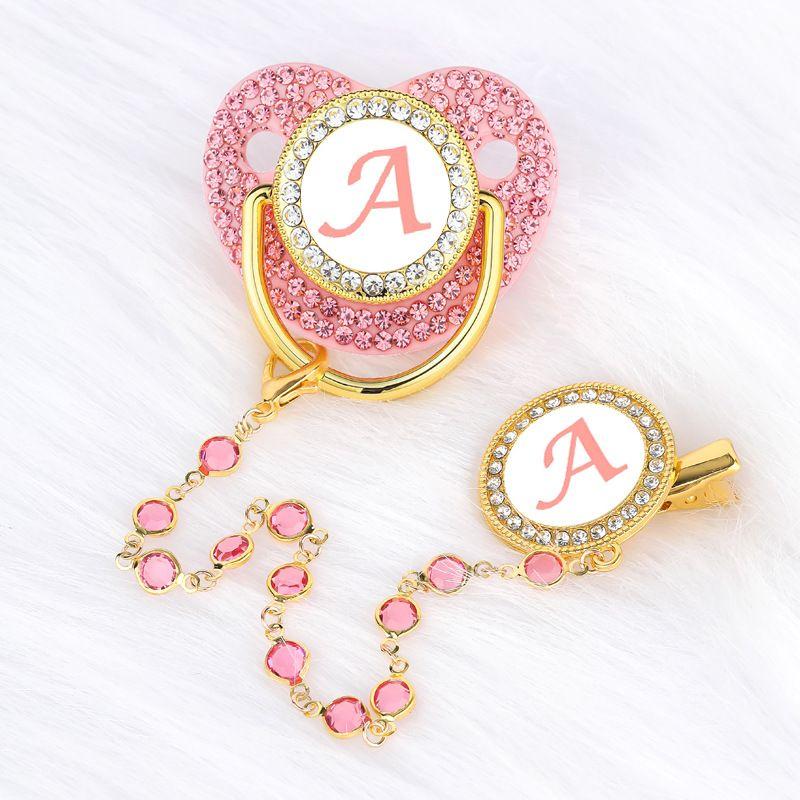 Diamond Beaded Belt Chain Pink Baby Pacifier