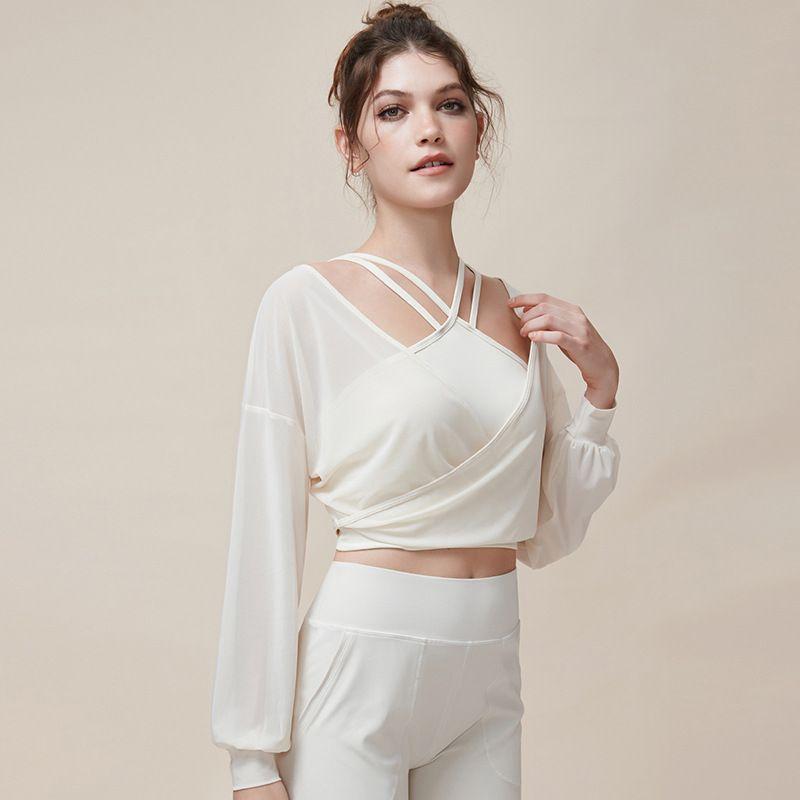 

Autumn and Winter Women s Mesh Ultra-Thin Slim Looking Two-Way Wearing Long-Sleeved Blouse Milk white blouse(Quality Edition) XL