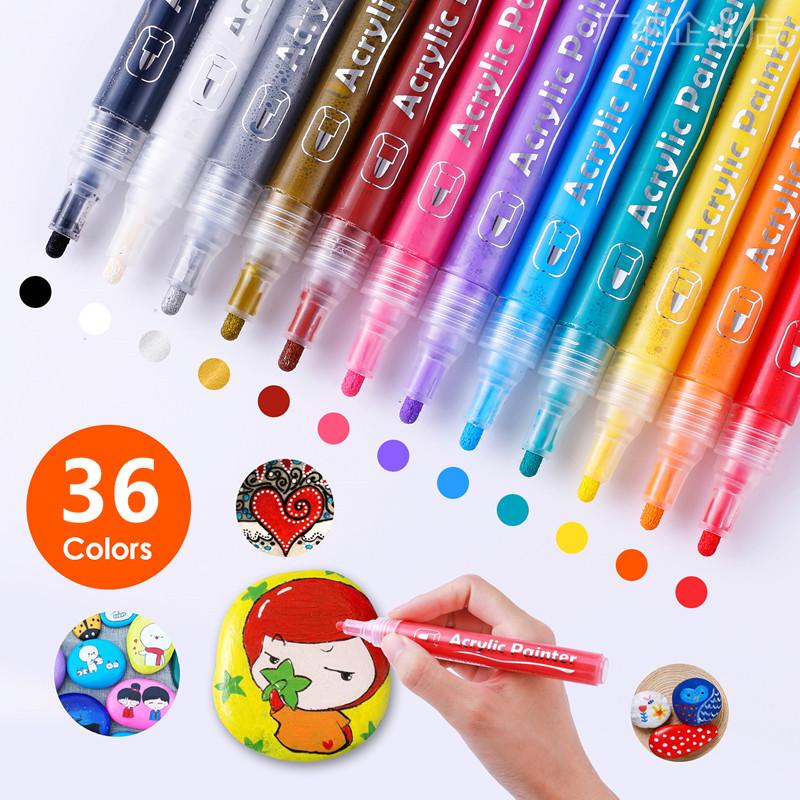 Guan Na 48-Color Waterproof Acrylic Markers for Ceramic, Stone, Graffiti & Coloring