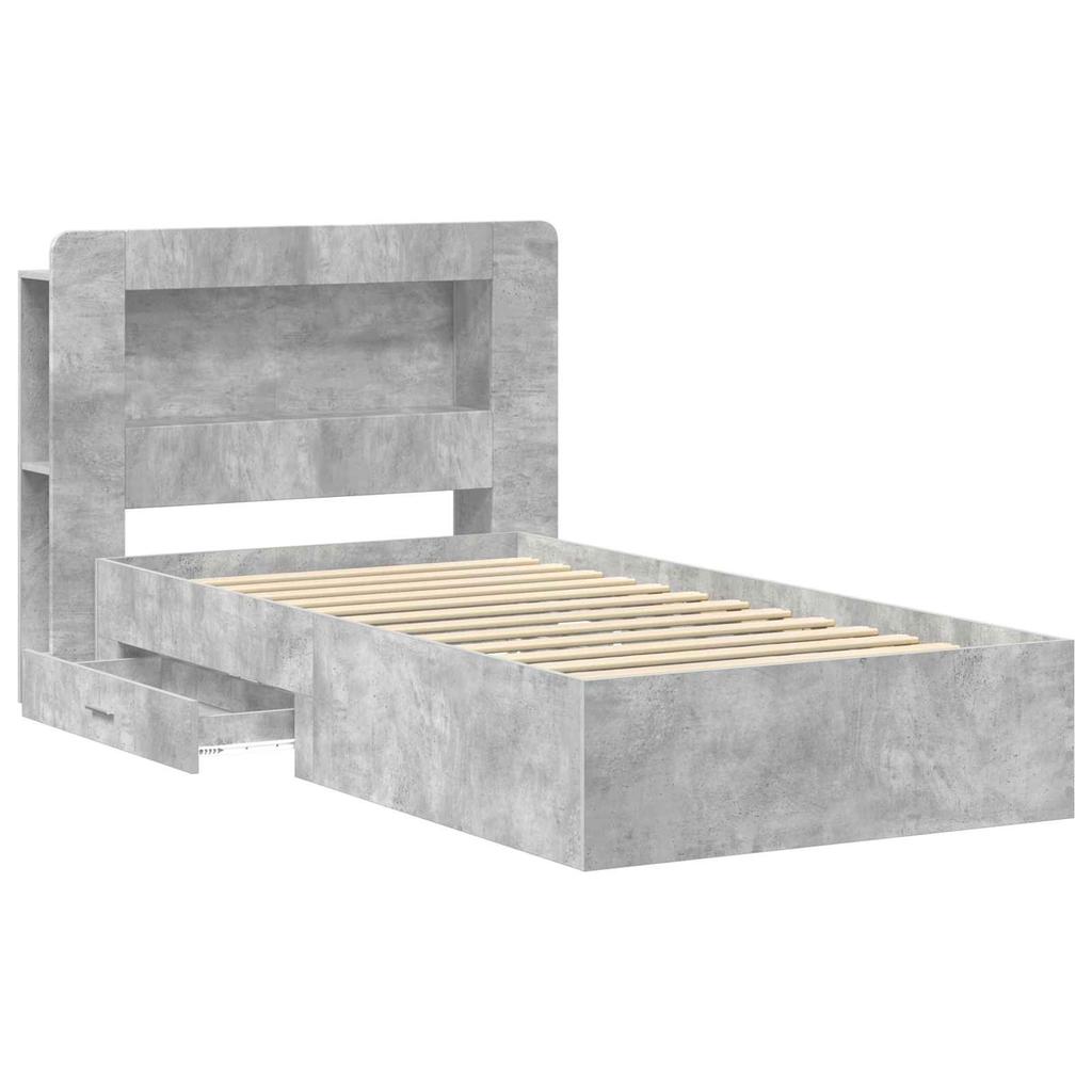 Bed Frame with Storage Space Concrete Grey 75 x 190 cm Wood Based Panel