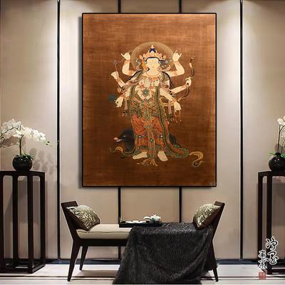 Tisíc rukou Tisíc rukou Bódhisattva Thangka Portrét Dunhuang Závěsný obraz na plátně Obývací pokoj Nástěnná tibetská socha Buddhy