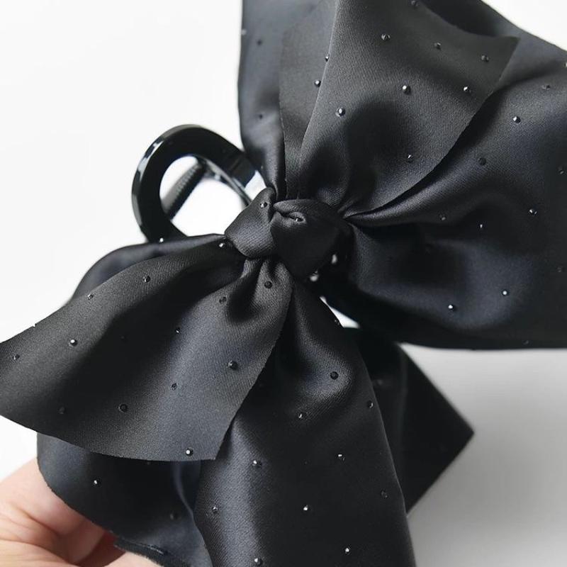 Black Large Bow Hair Claw For Women Girls Elegant Temperament Ponytail Shark Clip Fashion Hair Accessories Gift