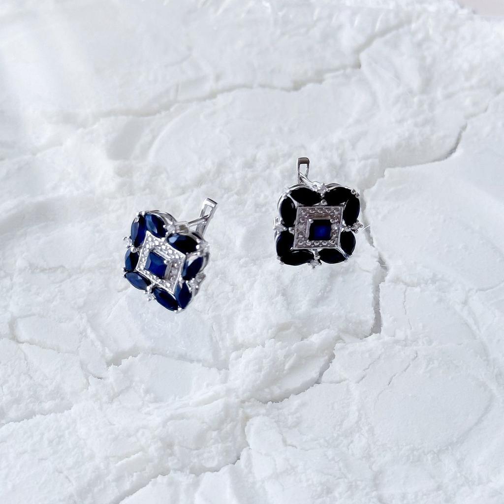 Silver Earrings with Natural Sapphire 7.05ct, Cubic Zirconia (2162582)