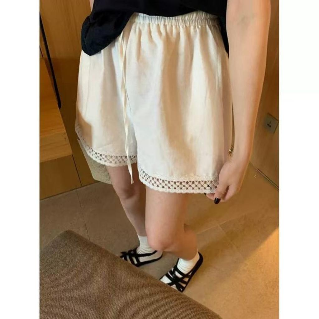New Retro Casual Shorts with Women's Lace Patchwork Wide Leg Shorts and Casual Pants