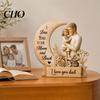 Resin Carved Sculpture Wooden Ornament with Stable Base, Father Day Ornament, Decorative Moon Love Decoration Family Decor for Desktop Bookshelf