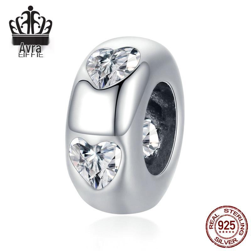 Pure Heart Sterling Silver Zircon Bracelet with Heart-Shaped Spacer Beads