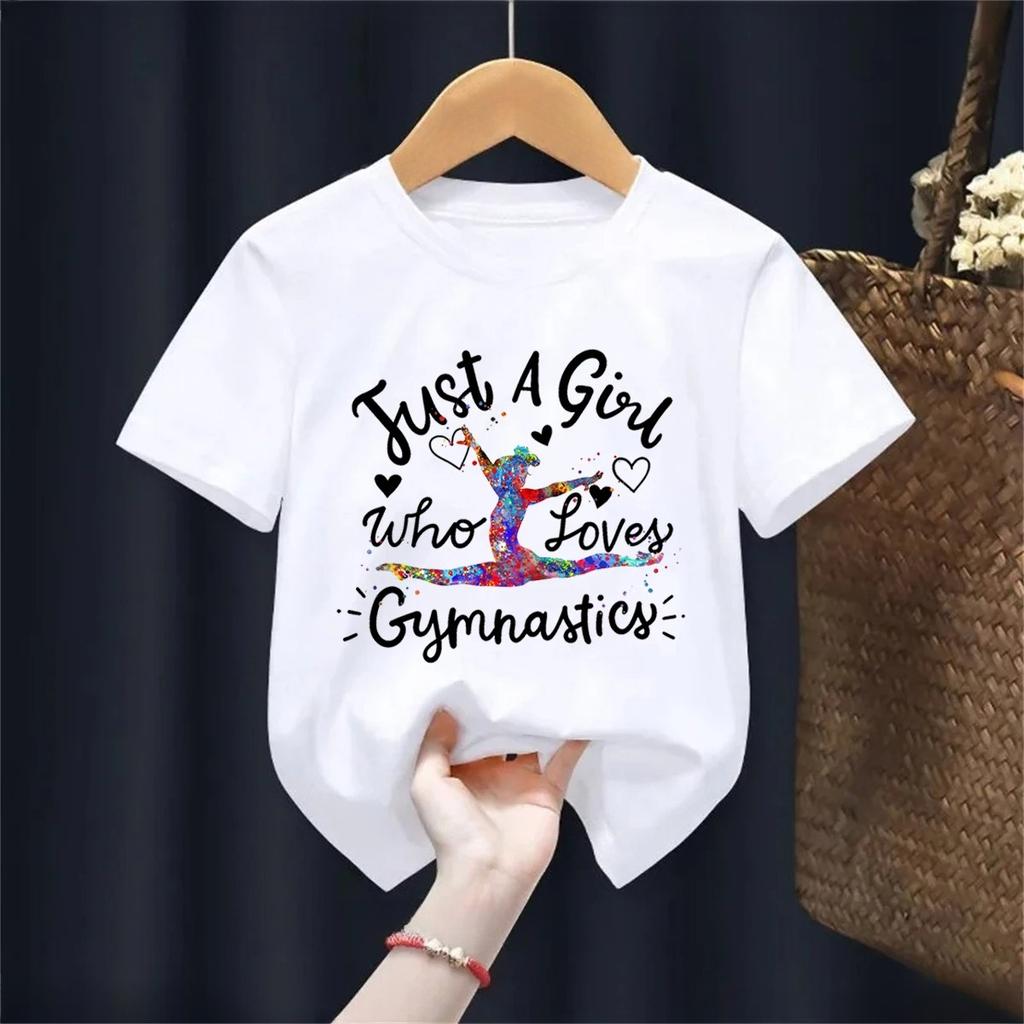 Kawaii Kids Clothes Just A Girl Who Loves Gymnastics Watercolor Graphic Printed Tshirt Girls Love Sports Casual Summer TShirt