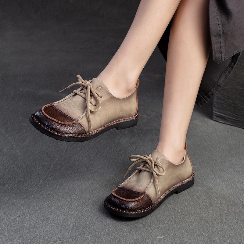2024 Spring Women's Retro Soft Leather Casual Lace-Up Shoes