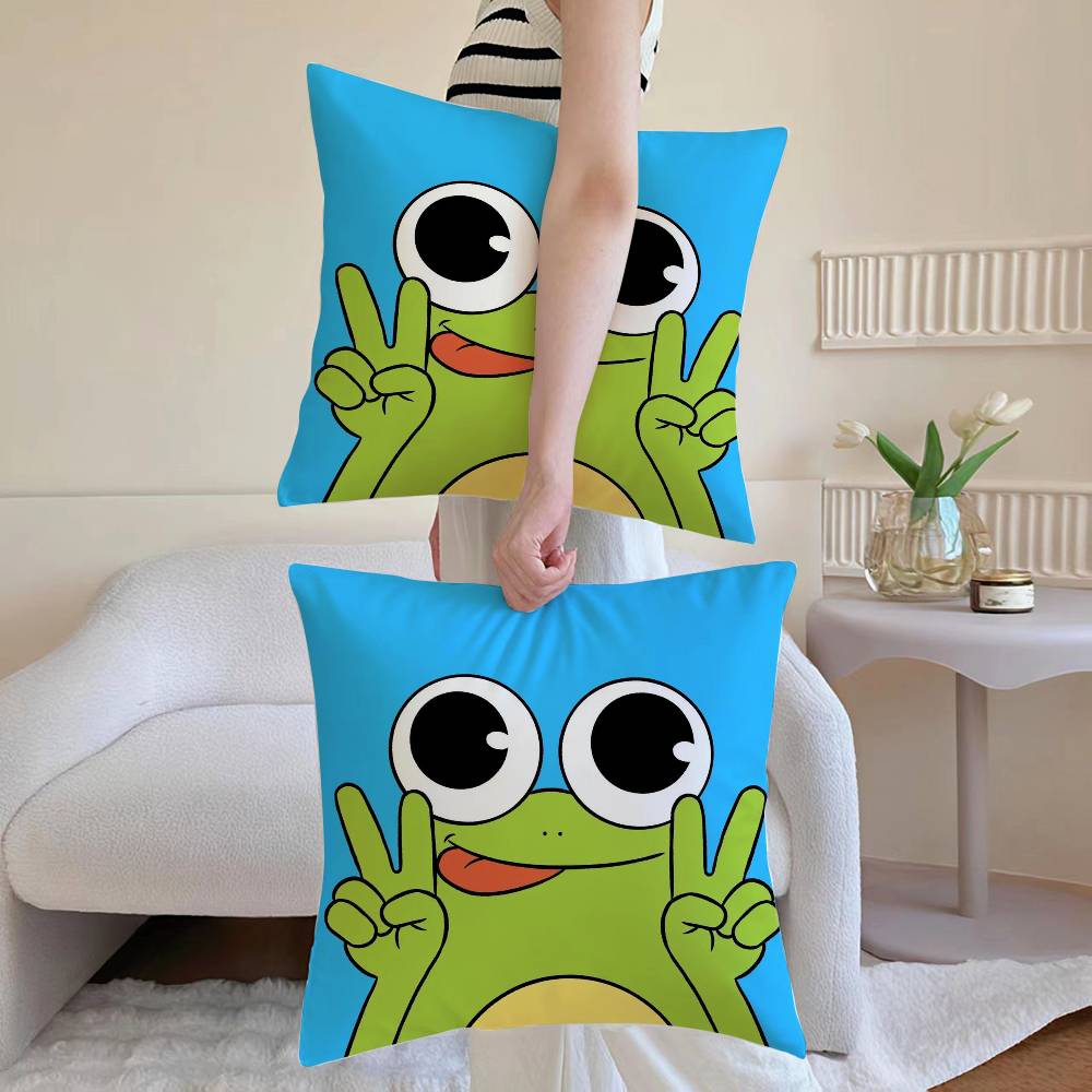 Anime frog Pillow Case Sofa and Living Room Decorative Cushion Covers Dust-proof and Mite-proof Invisible Zipper