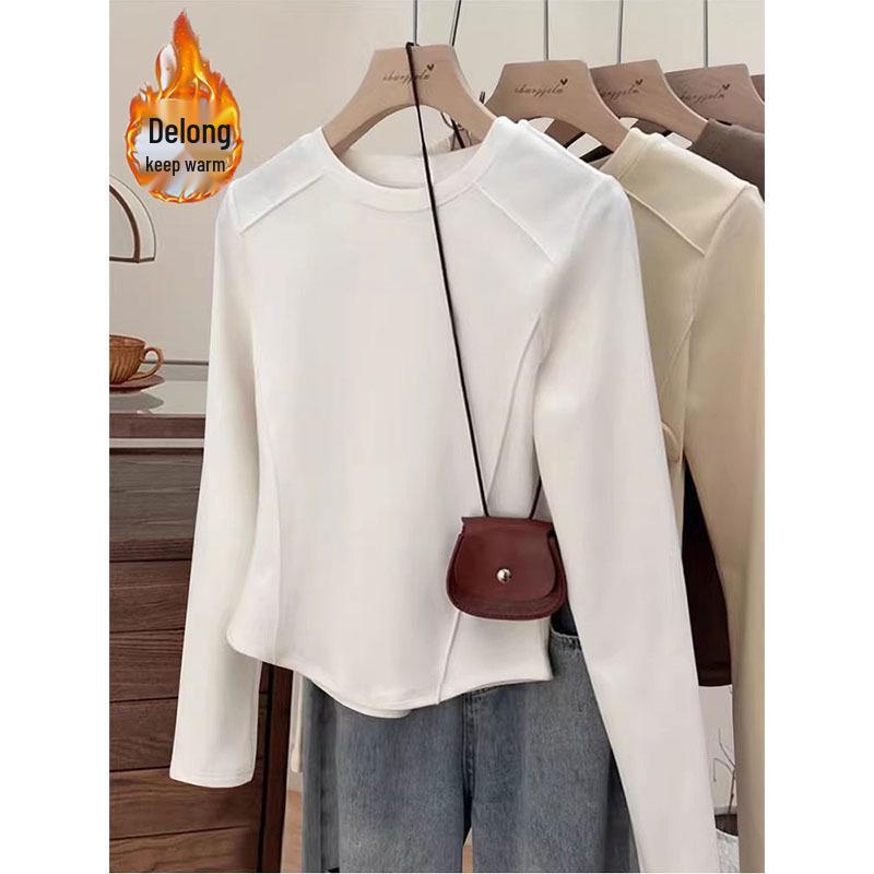 

2026 Autumn/Winter Women s Fishbone Long Sleeve Solid Color Base Layer Top - Versatile, Temperament Enhancing, Thickened Design. Large