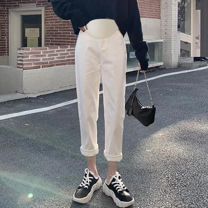 

9388 High Elastic Maternity Jeans: Belly Support, Baggy, Loose Fit, Retro Carrot Pants for Autumn. L абрикосовий