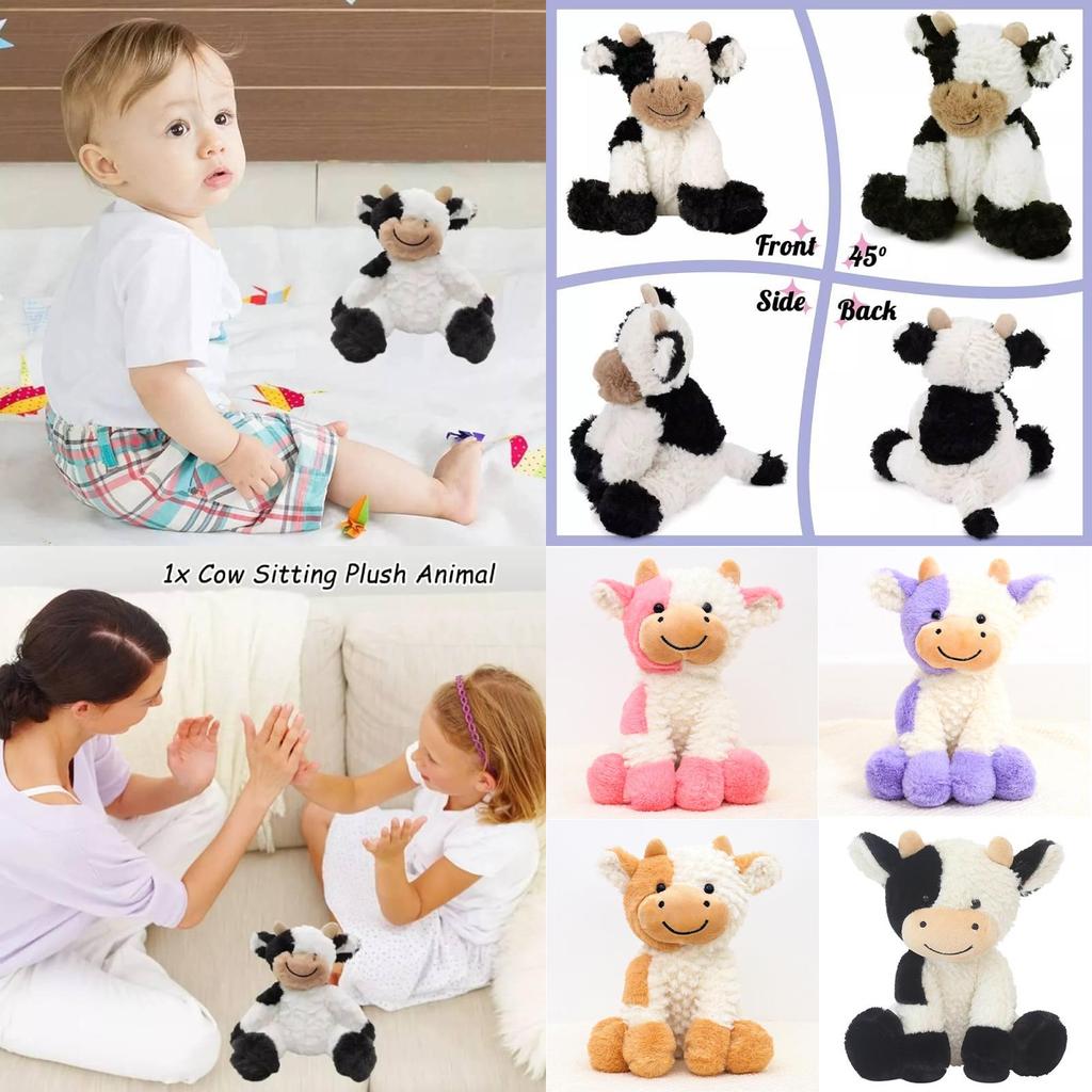 Adorable Smiling Black And White Cow Plush Toy Soft Stuffed Animal Doll Gift