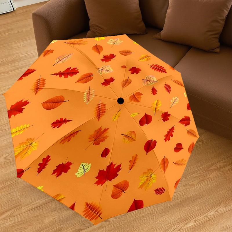 1PC Autumn Leaves Automatic Open/Close Umbrella Compact Folding Umbrella with 8-Rib Shaft lightweight esign, Highquality Fabric1206A