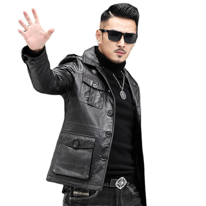 Men's Genuine Cowhide Leather Jacket, Autumn/Winter Business Casual, Optional Fleece Lining