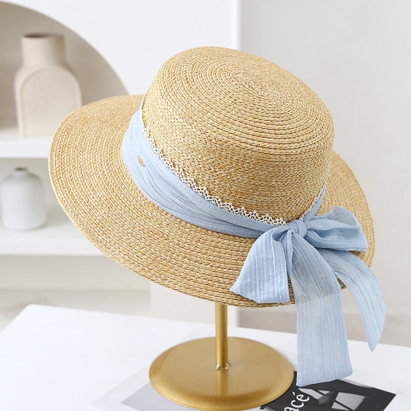 

Sweet Lace Trim Fashion Straw Hat 55-58cm Women Summer Elegant Versatile Sun Protection Flat Top Hat Vacation Beach Cap Trendy M 56-58cm