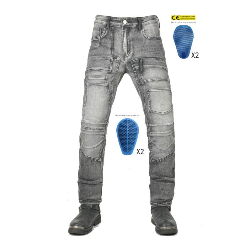 Mens Denim Motorcycle Riding Pants With Silicone Impact Protection Retro Workwear Style Multi-Pocket Biker Trousers