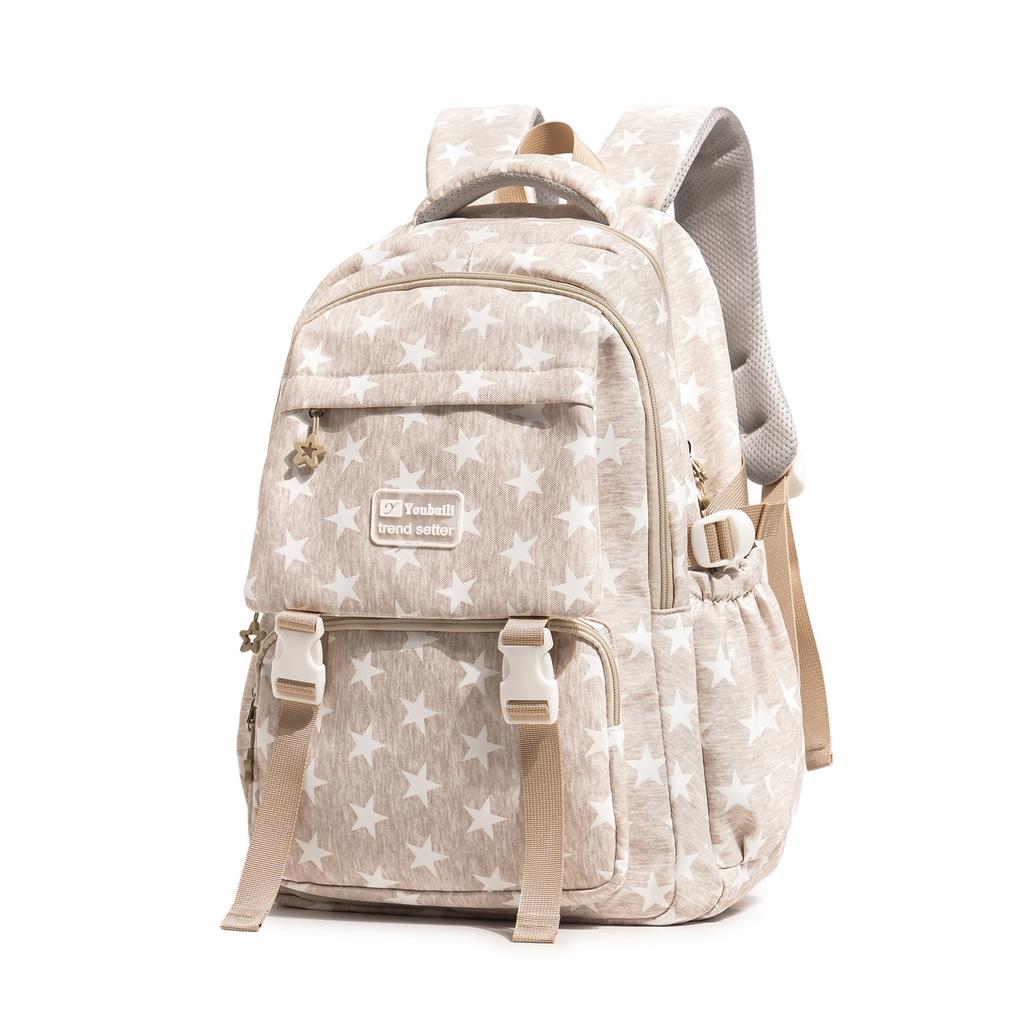 Schoolbag Salt Linen Yarn Texture Star Printing Casual American Backpack Junior High School Sports Student Class Sports Bag