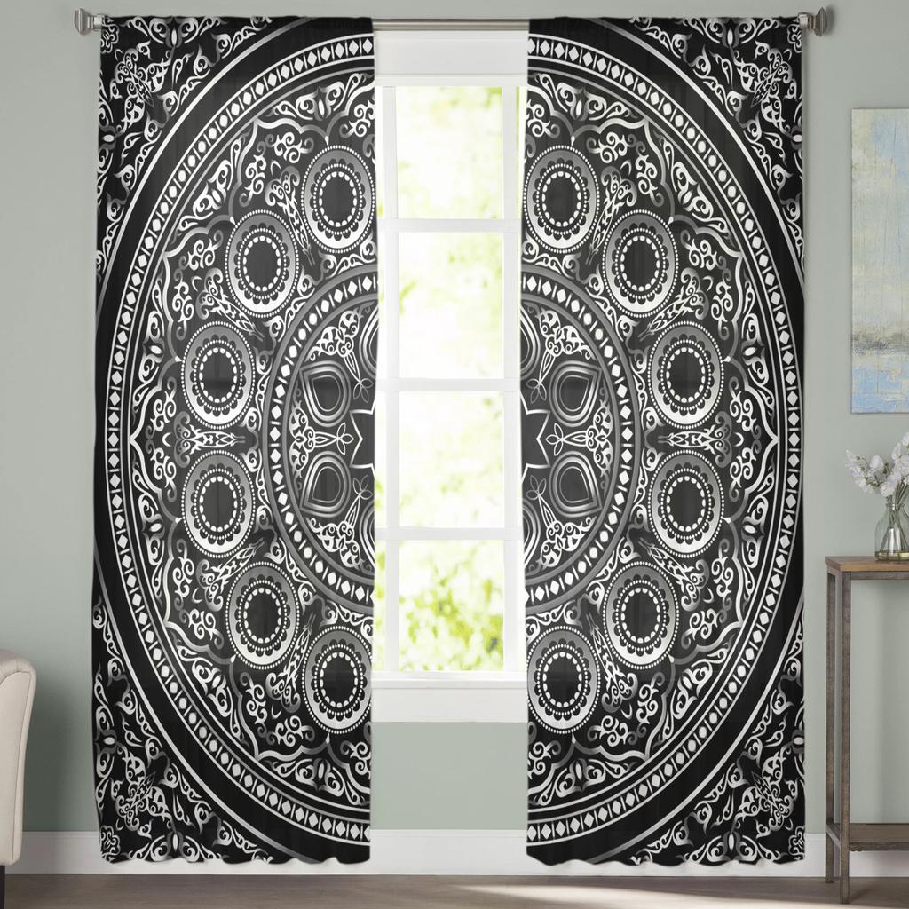 Perdele din tul cu model geometric mandala pentru sufragerie, decorare dormitor, perdea transparentă din șifon transparent pentru fereastră