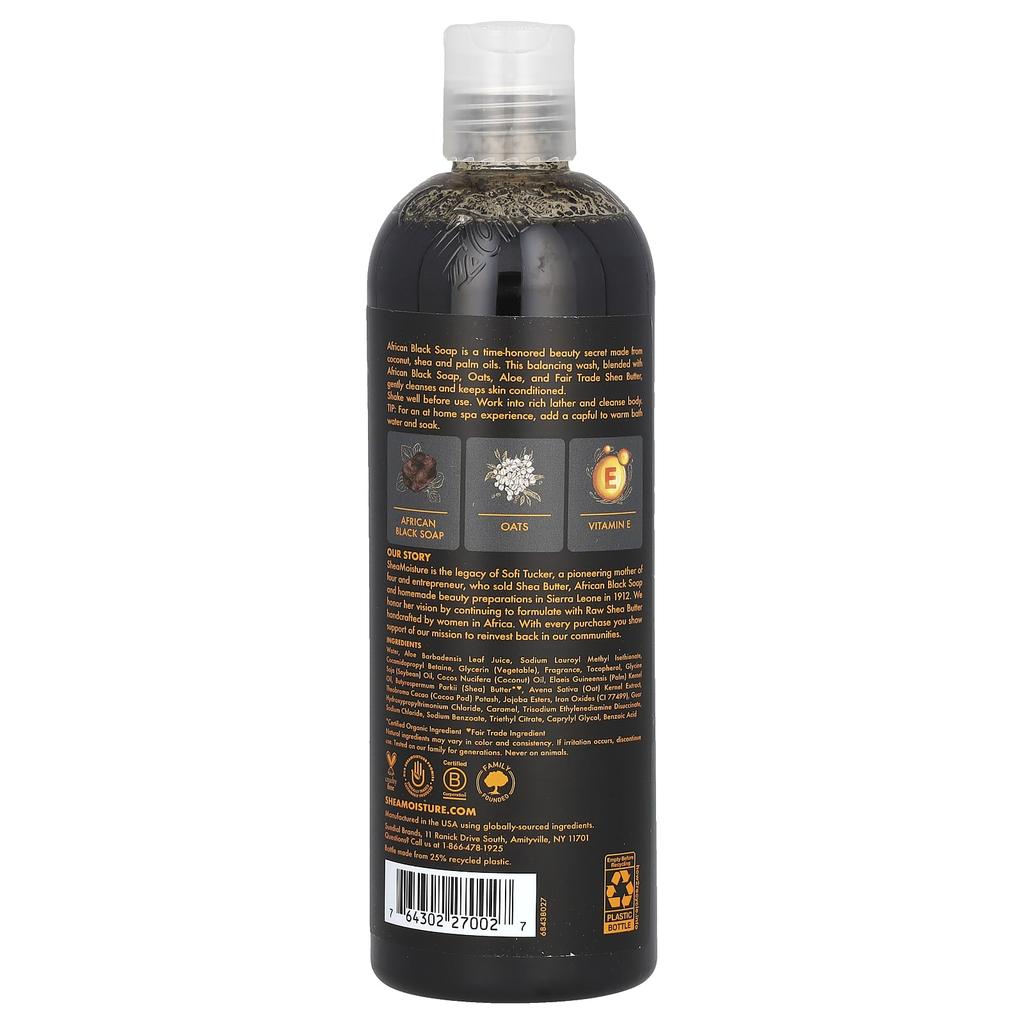 SheaMoisture, Afrikanische Schwarze Seife, Beruhigendes Körperwaschmittel mit Hafer, Aloe & Vitamin E, 13 fl oz (384 ml)