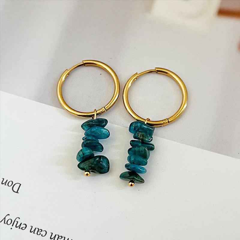 Fashion Light Luxury Red Natural Stone Beaded Stainless Steel Earrings For Women