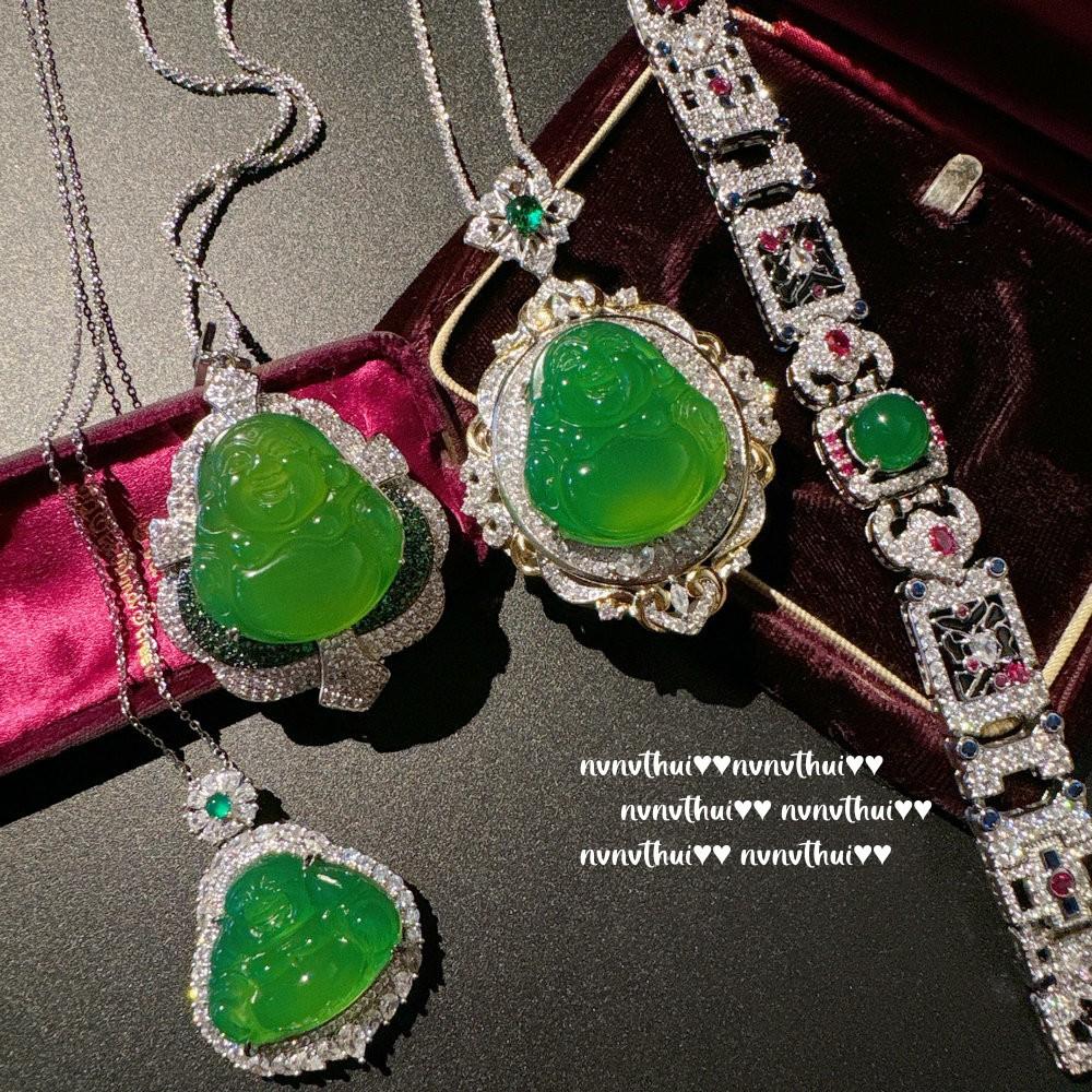 Brazilian Chalcedony Buddha Male Petal Gemstone Necklace, New Chinese Style, Silk Chisel Chalcedony Green Chalcedony Zircon Bracelet Set