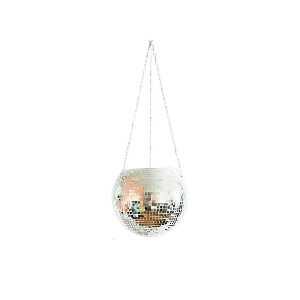 Chain Disco Ball  Flower Planter Wood Base Plant Hanging Basket Hanging Flower Pot  Garden Decor