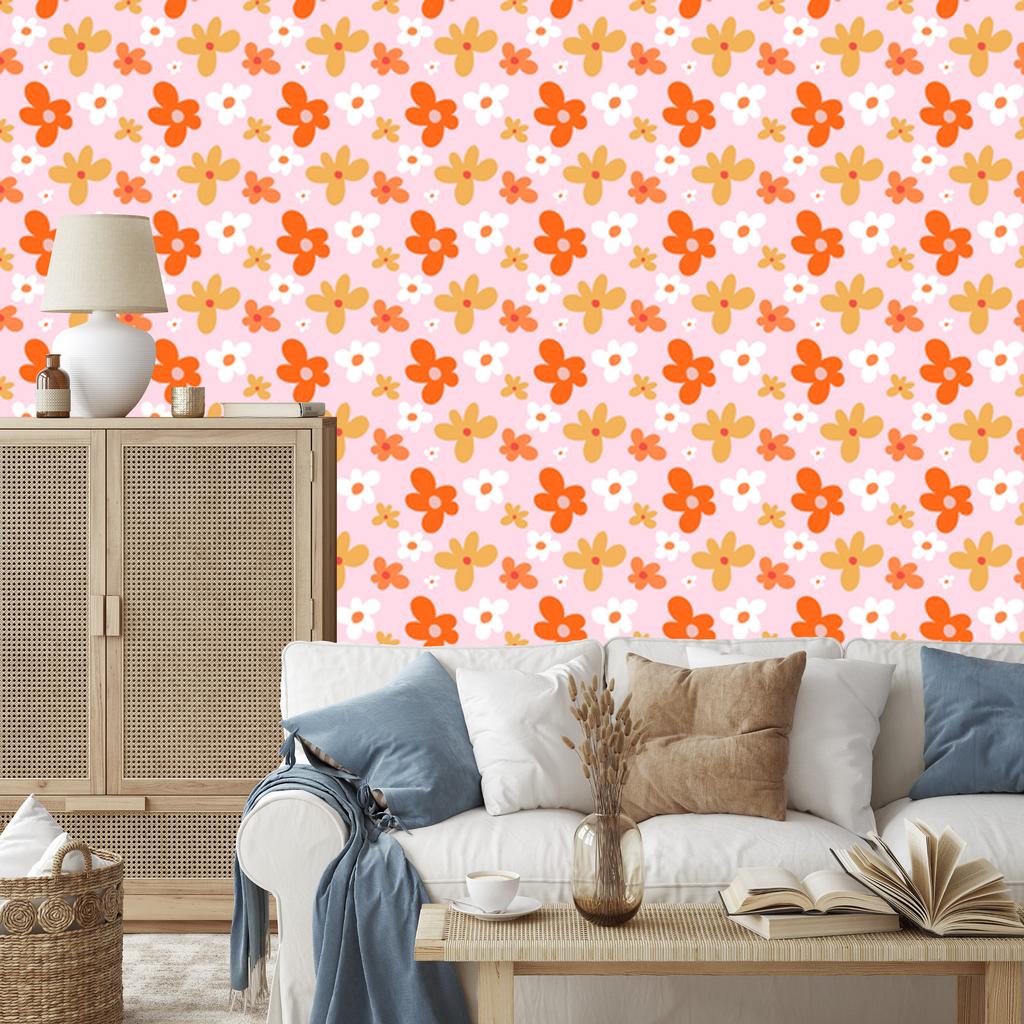 Powder Pink and Peach Flowers Wallpaper for Living Room and Bedroom 50x1000