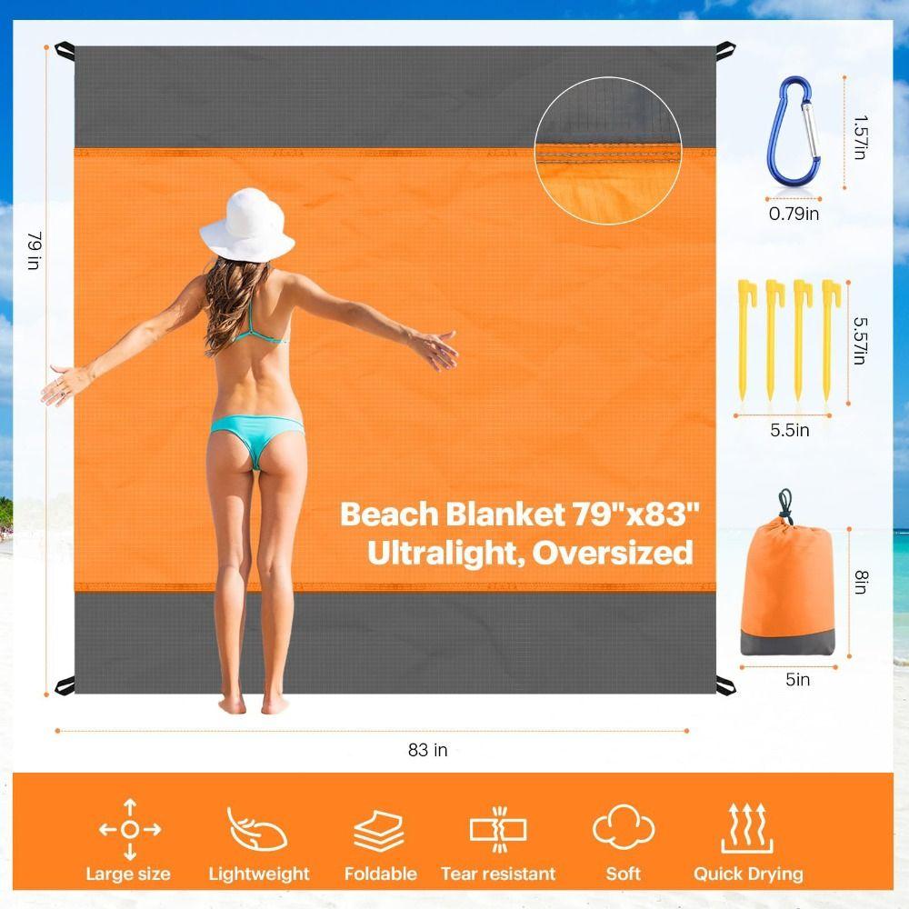210x200cm Lomme Strandteppe Sammenleggbar Sandstrandmatte Campingmatte for Utendørs Camping Reise