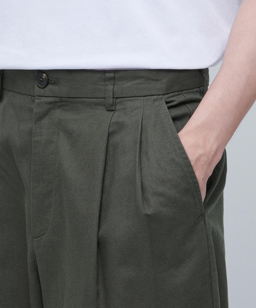 MUSINSA STANDARD Cotton Linen Two-Tuck Wide Pants [Khaki]