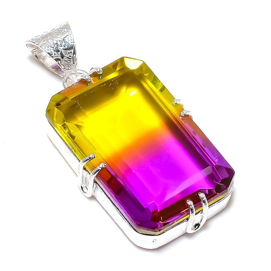 Bi-Color Tourmaline 925 Solid Sterling Silver Jewelry Pendant 1.81" SU-10273