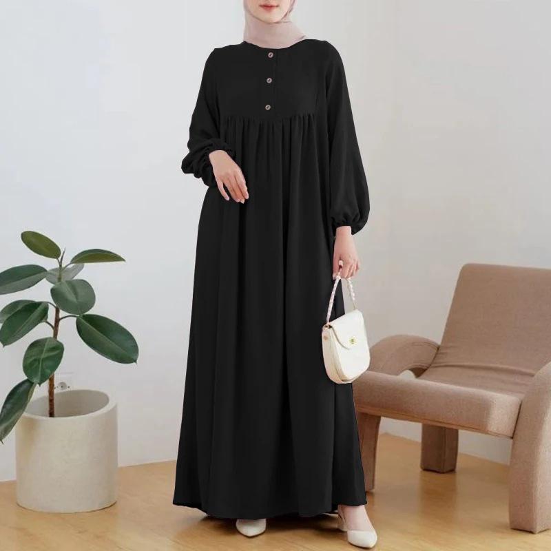 2025 Women's Elegant Muslim Robe with Puff Sleeves and 3D Embellishments