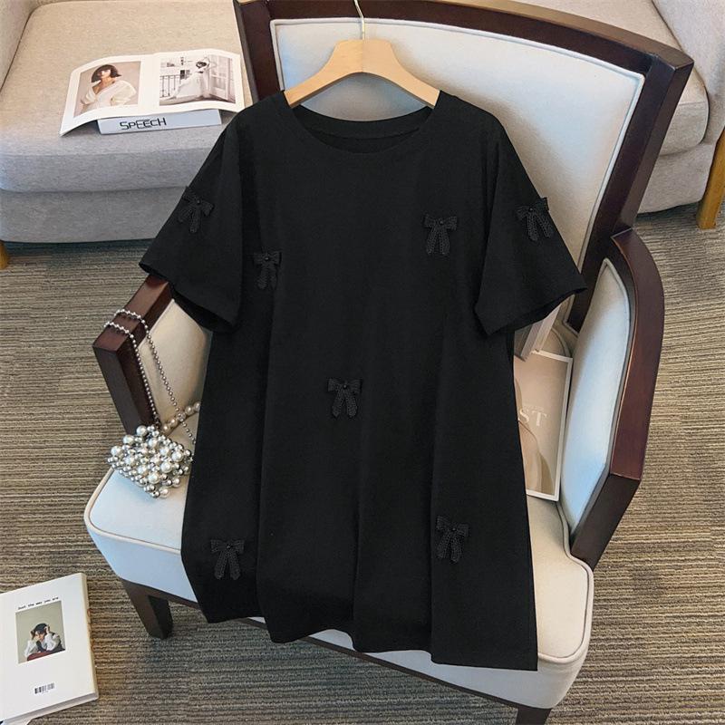 Camiseta de manga corta adelgazante de longitud media para mujer talla grande (Hasta 350 jin)