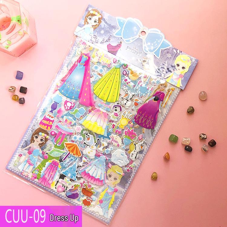 Large Double-Layer 3D Princess Dress-Up Stickers for Girls - Cartoon Clothing Bubble Toys