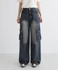 Ppaeppae Loose Fit Washed Wide Big Pocket Cargo Denim Pants 2 Colors