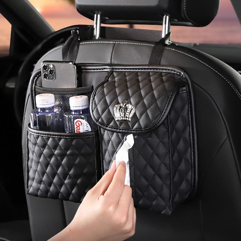 Coroană creativă din piele PU Geantă de depozitare pentru mașină Auto Interior Scaun Spatar Organizator Multifuncțional Suport țesut Buzunar Amenajare Aranjare
