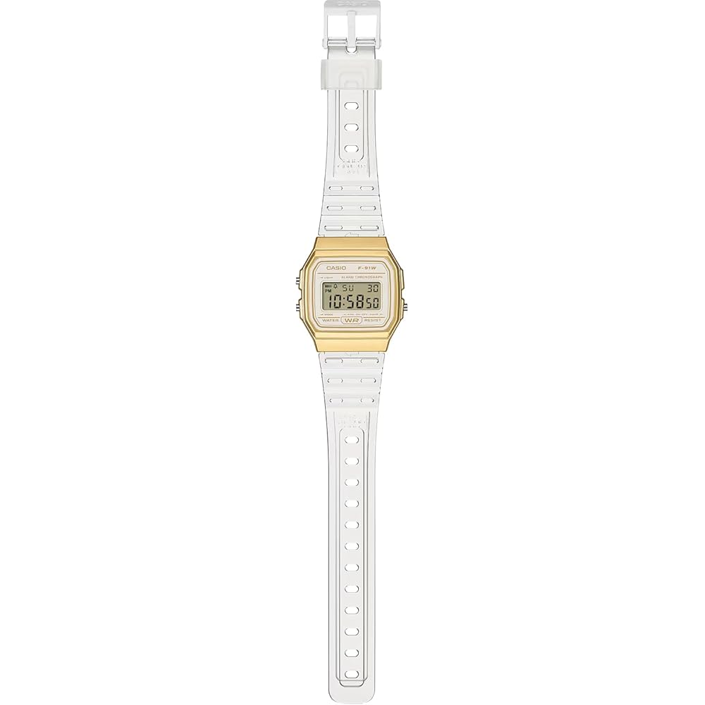Casio F-91WS-7A2 Digital Quartz Watch Unisex Gold Clear Color Fashion Style
