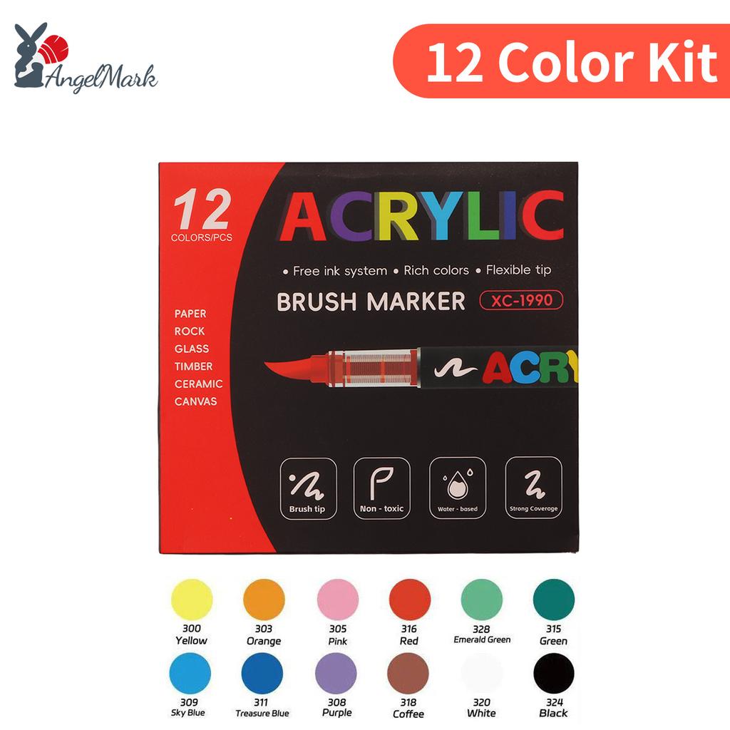 12/24/36/48 Color Acrylic Paint Pen Markers Brush Tip Paint Marker For Rock Painting Wood Canvas Stone Graffiti Gift DIY Craft