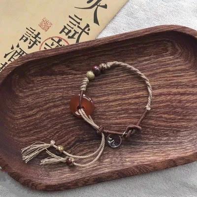 Maillard Amber Safety Buckle Bracelet Women's New New Chinese Woven Hand Rope Ethnic Style Jewelry