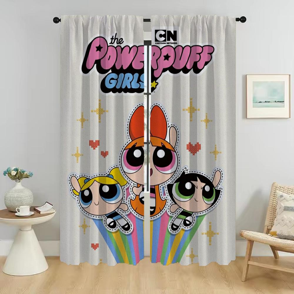 Nowoczesne Zasłony do Salonu dla Camera Powerpuffs Zasłony do Wnętrz Domowych 2 Sztuki Dekoracja Halloween Zasłony Okienne Rolety