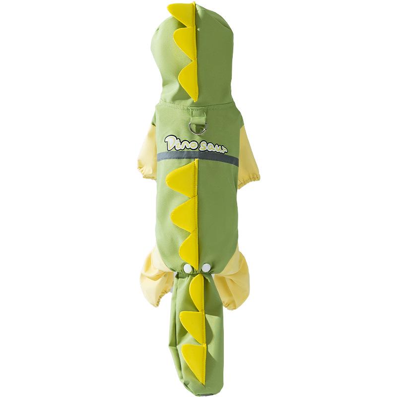 Four-Legged Dinosaur Dog Raincoat with 3D Tail – Waterproof for Medium & Large Breeds