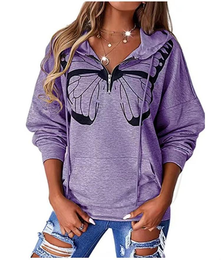 Casual Hooded Long Sleeve Zip Pullover Digitally Printed Womens Sweatshirt Trendy Style Comfortable Loose Fit for Daily & Casual Wear