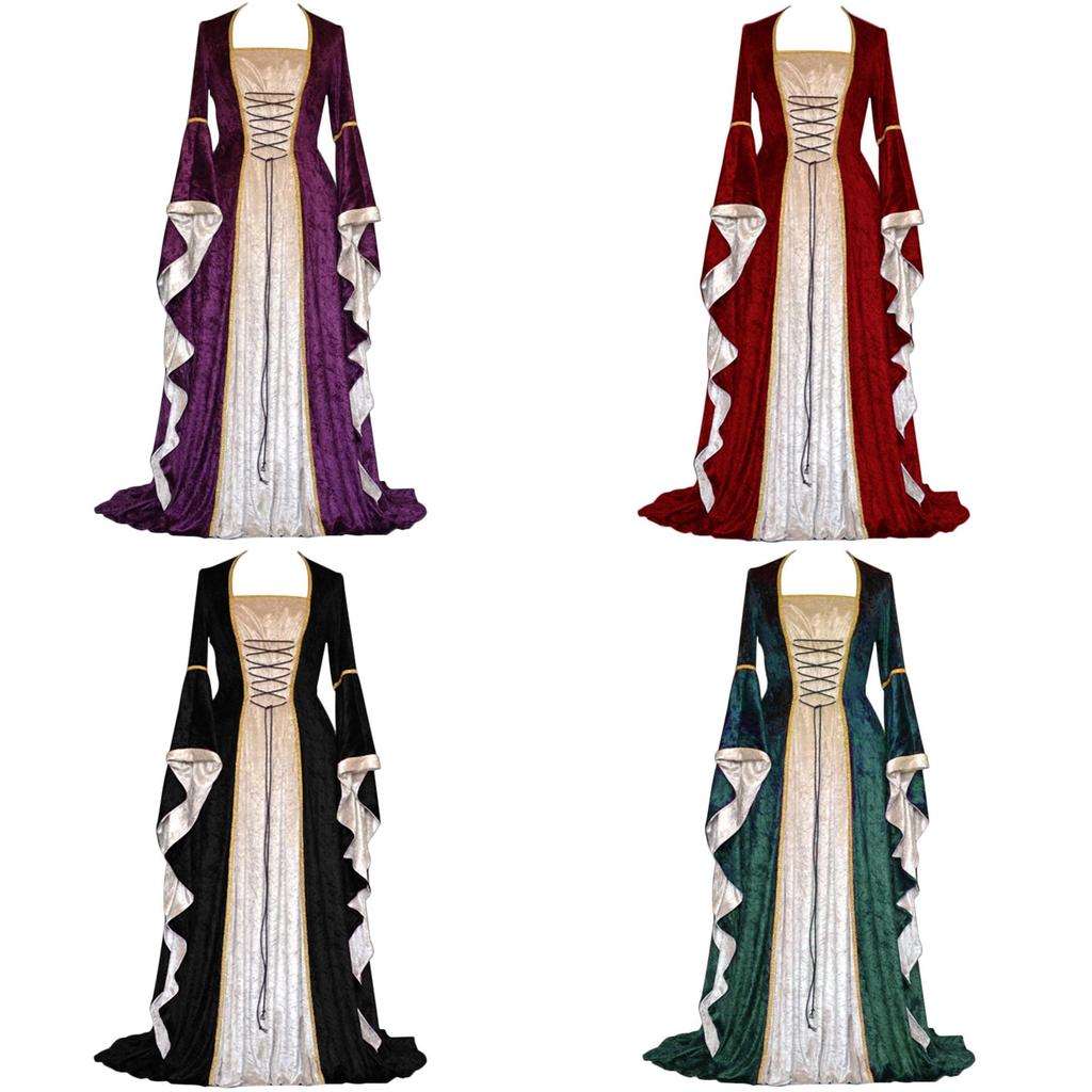 Sophisticated Long Sleeve Renaissance Dress For Cosplay And Historical Reenactments